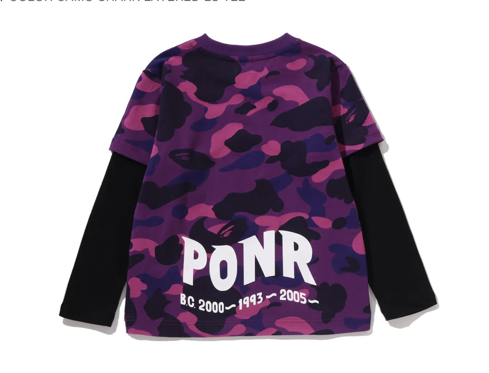 【BAPE童裝】0214 發售 COLOR CAMO SHARK LAYERED LS TEE
