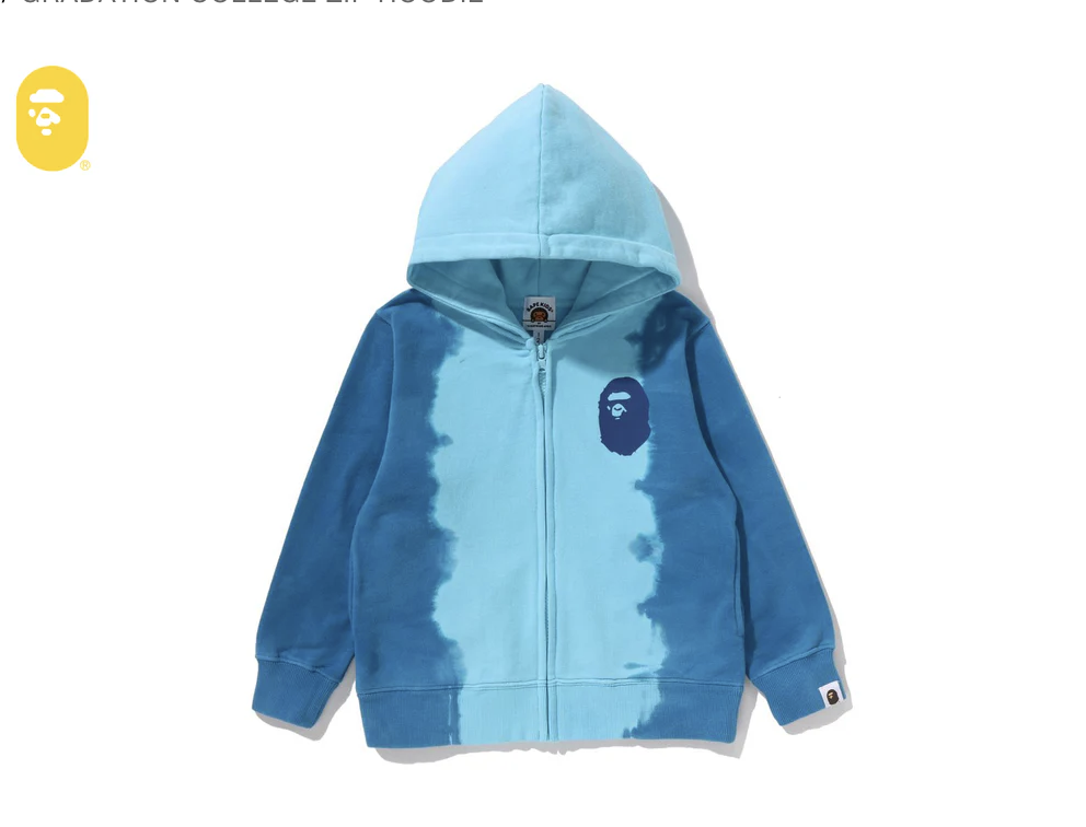 【BAPE童裝】0214 發售 GRADATION COLLEGE ZIP HOODIE