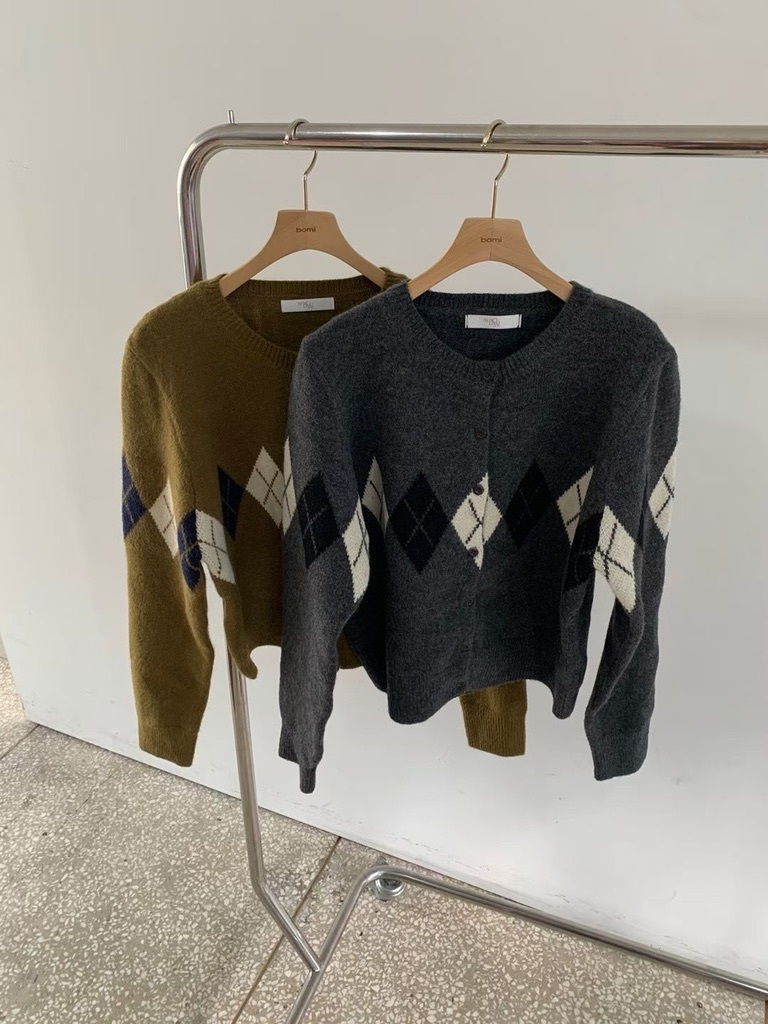 J16 菱格紋針織上衣（芥末/深灰）