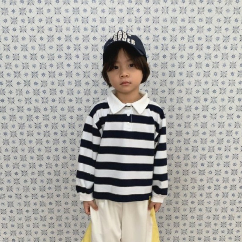 90-160 Gou 寬橫紋POLO上衣 2色