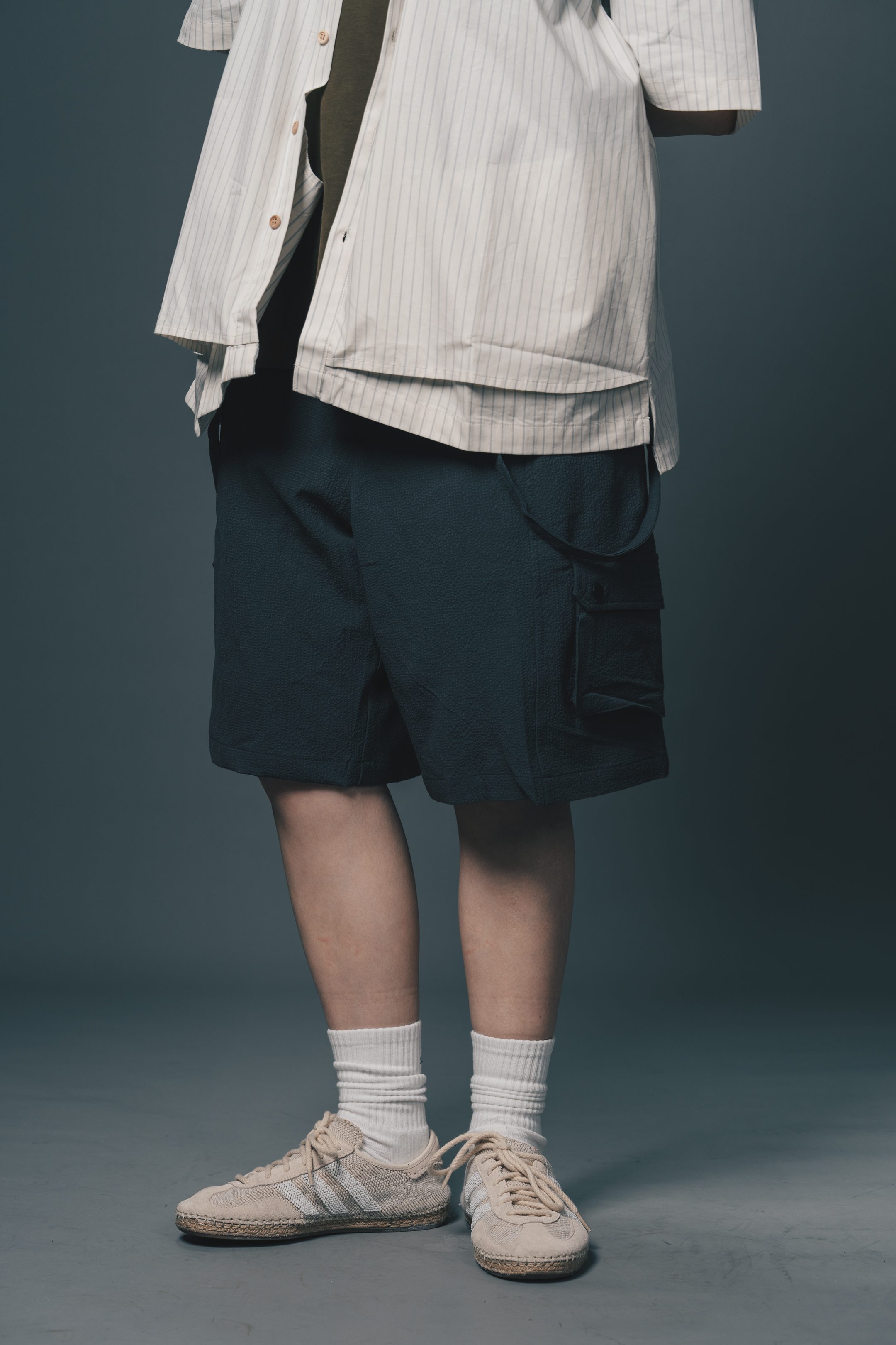 泡泡紗圓腳襯衫套裝｜黑色