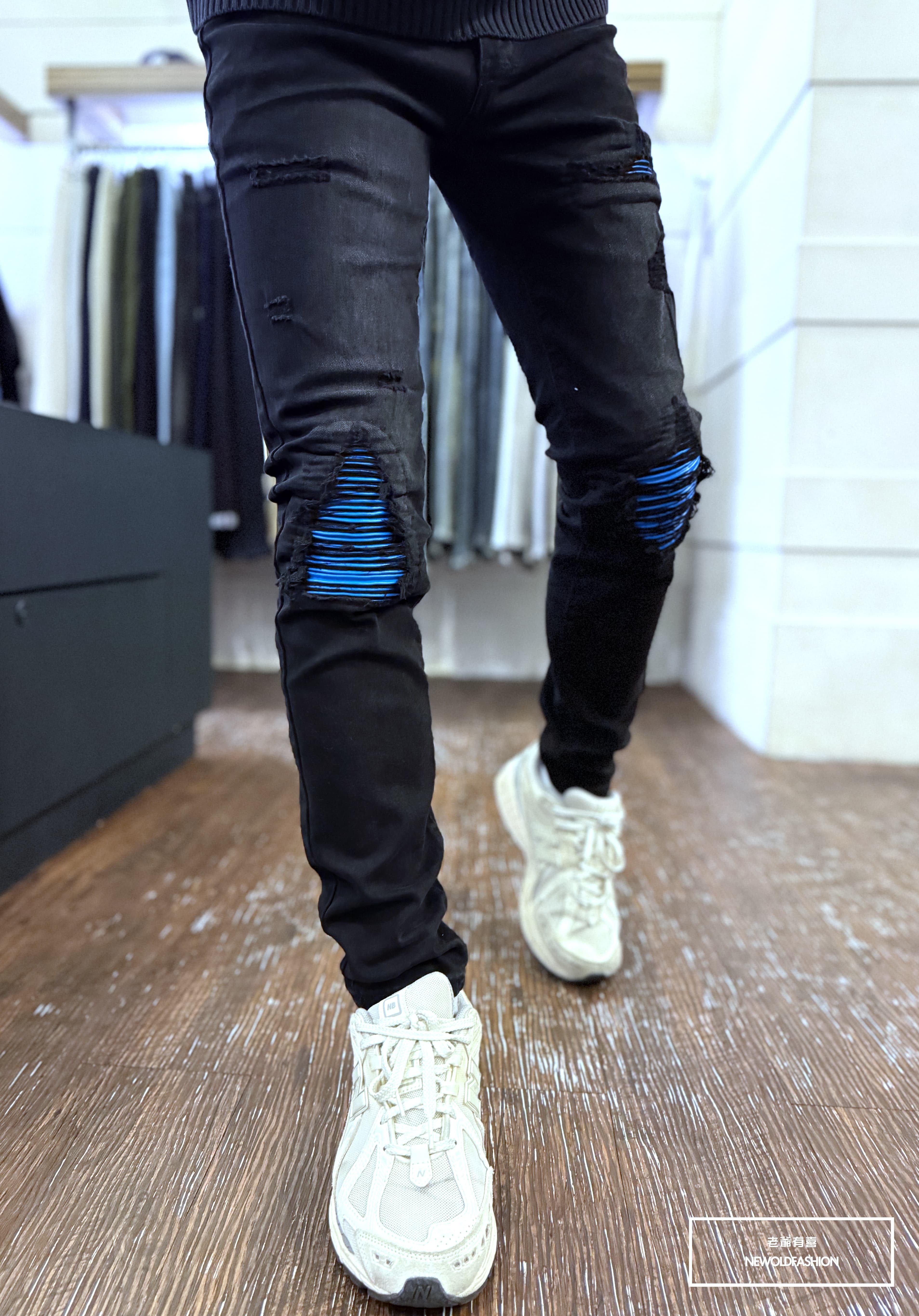 『官網限定』重磅闇黑仿舊幽藍皮革小直筒(NOF2601K3003)