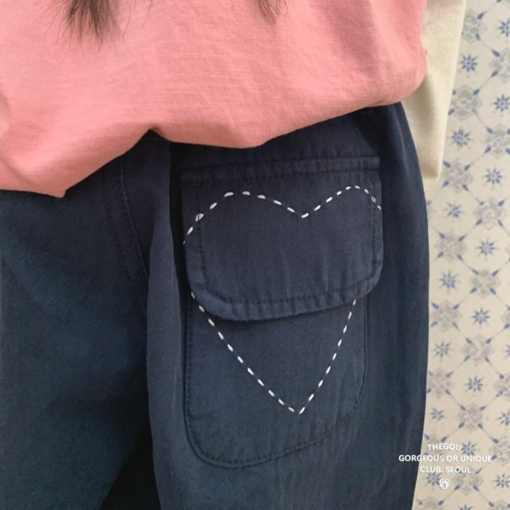 90-160 Gou 愛心縫紉口袋長褲 2色