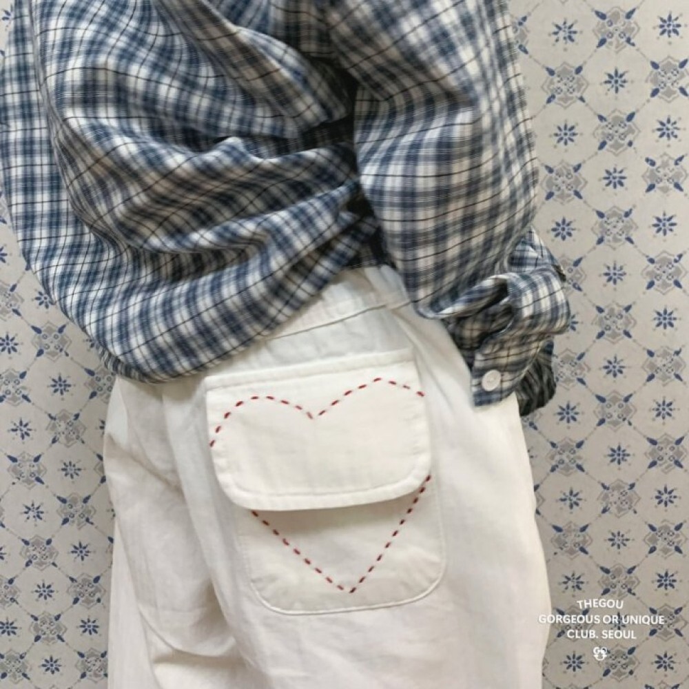 90-160 Gou 愛心縫紉口袋長褲 2色