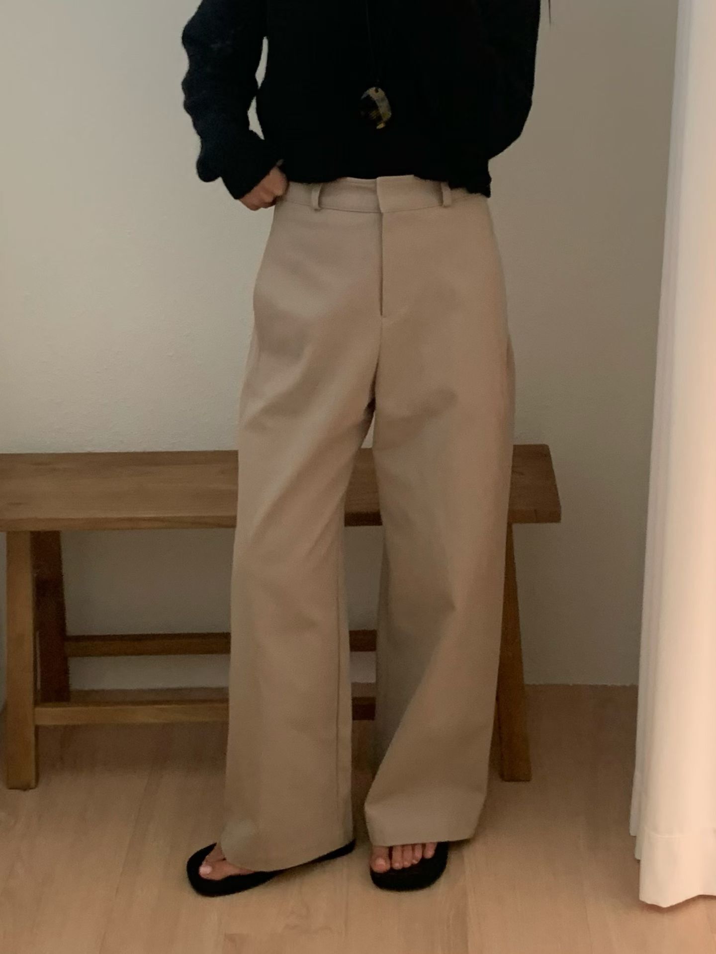 J44 (版型超好)直筒斜紋布西裝褲（深咖S）