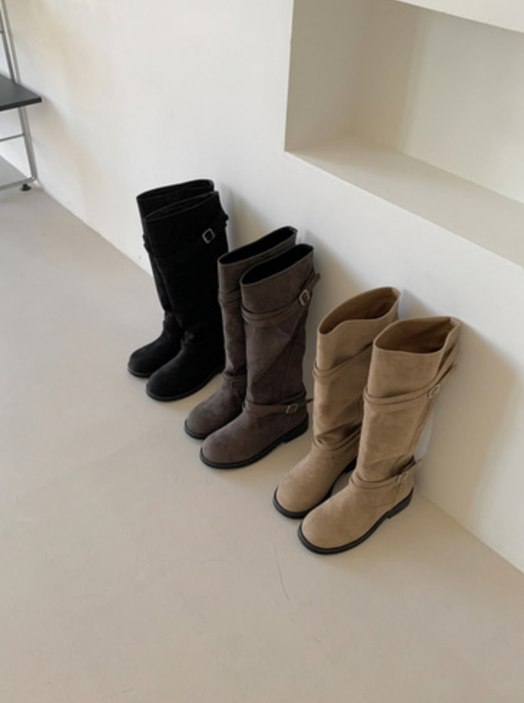 J19 扣環麂皮長靴（灰/黑/卡其）