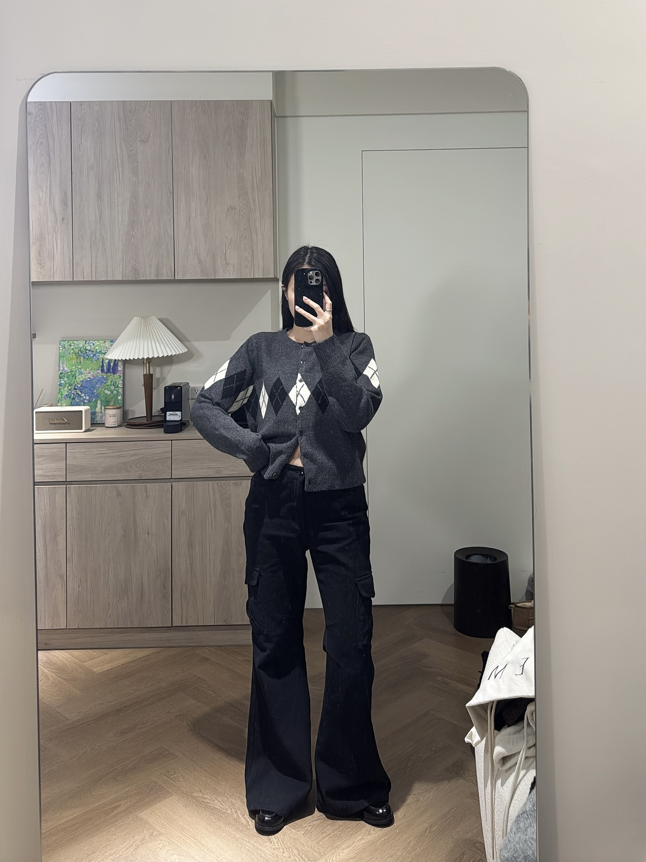 J16 菱格紋針織上衣（芥末/深灰）