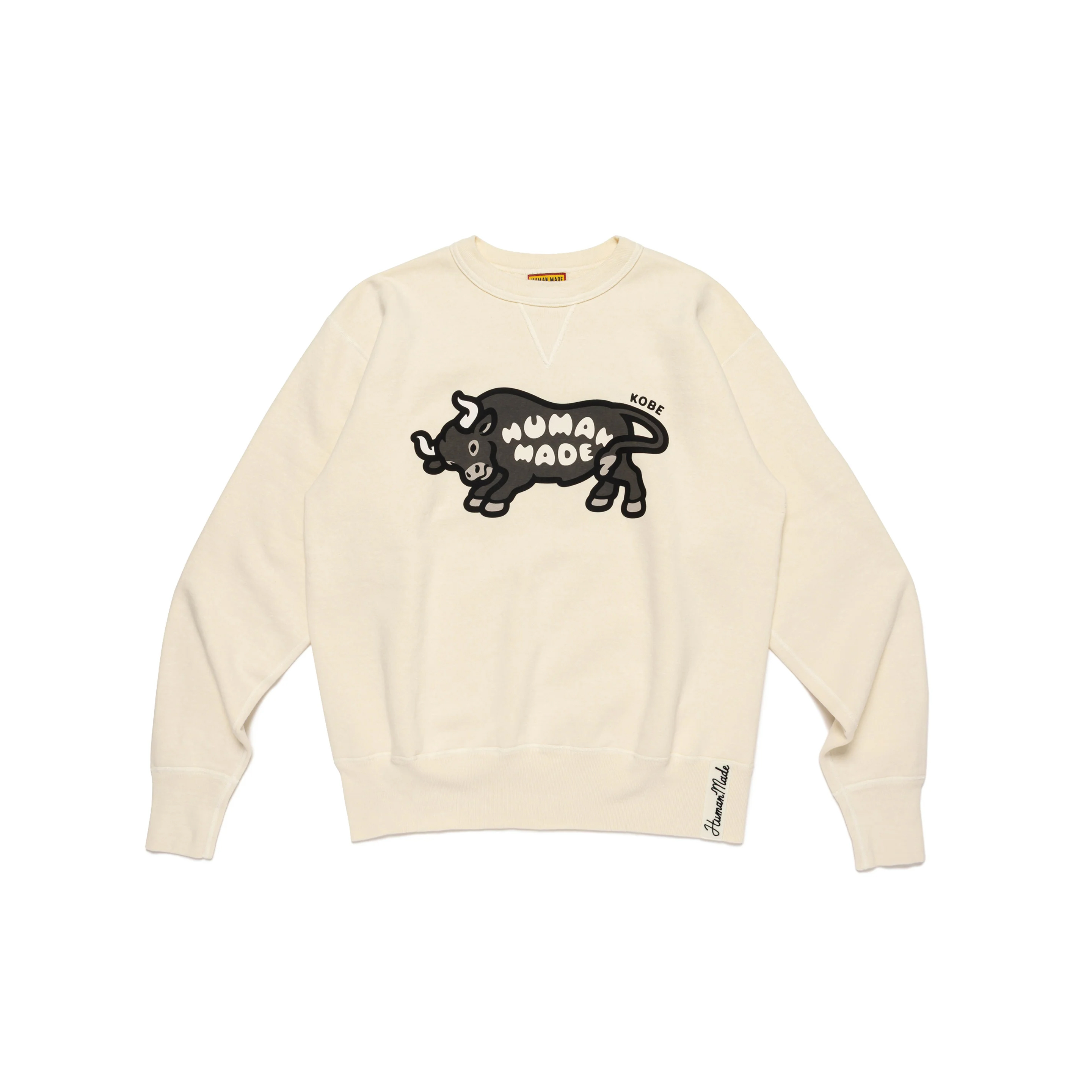 -(B018)-HUMAN MADE TSURIAMI SWEATSHIRT KOBE CITY 神戶開幕限定 公牛插圖 衛衣 大學T 白色-HM30CS088