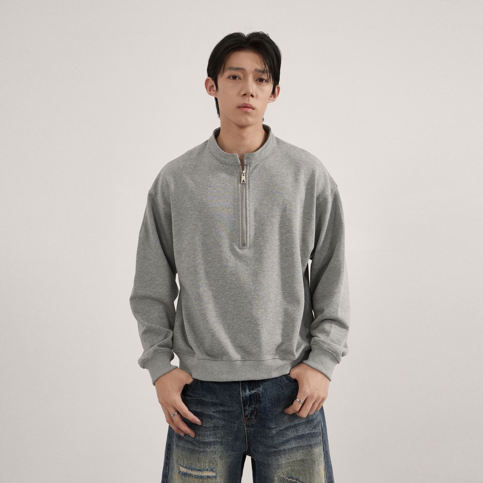 - SIMPLEACTION - 美式復古半拉鍊長袖上衣