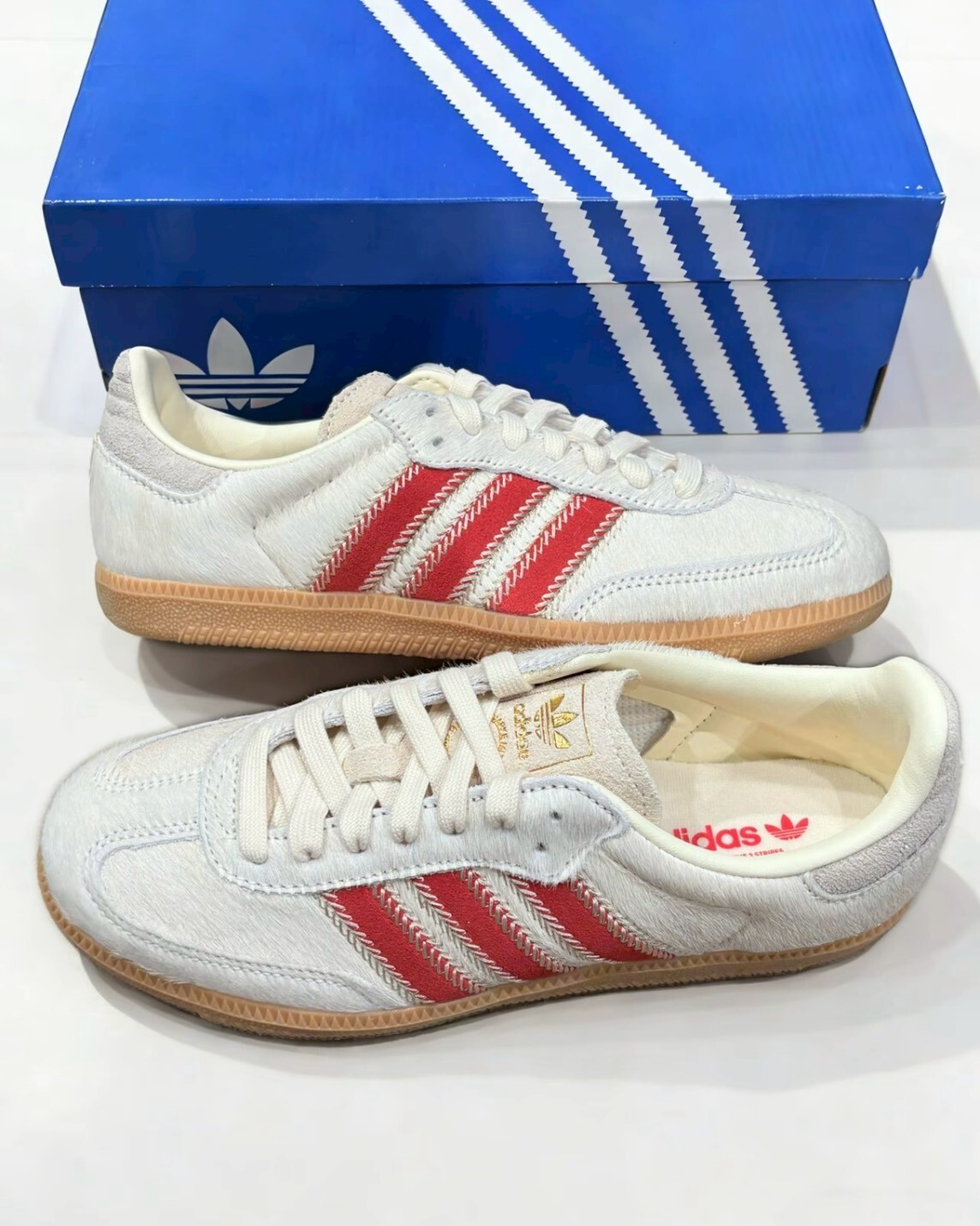 Adidas Samba OG 米白 紅色 馬毛 麂皮 低筒休閒鞋 女鞋