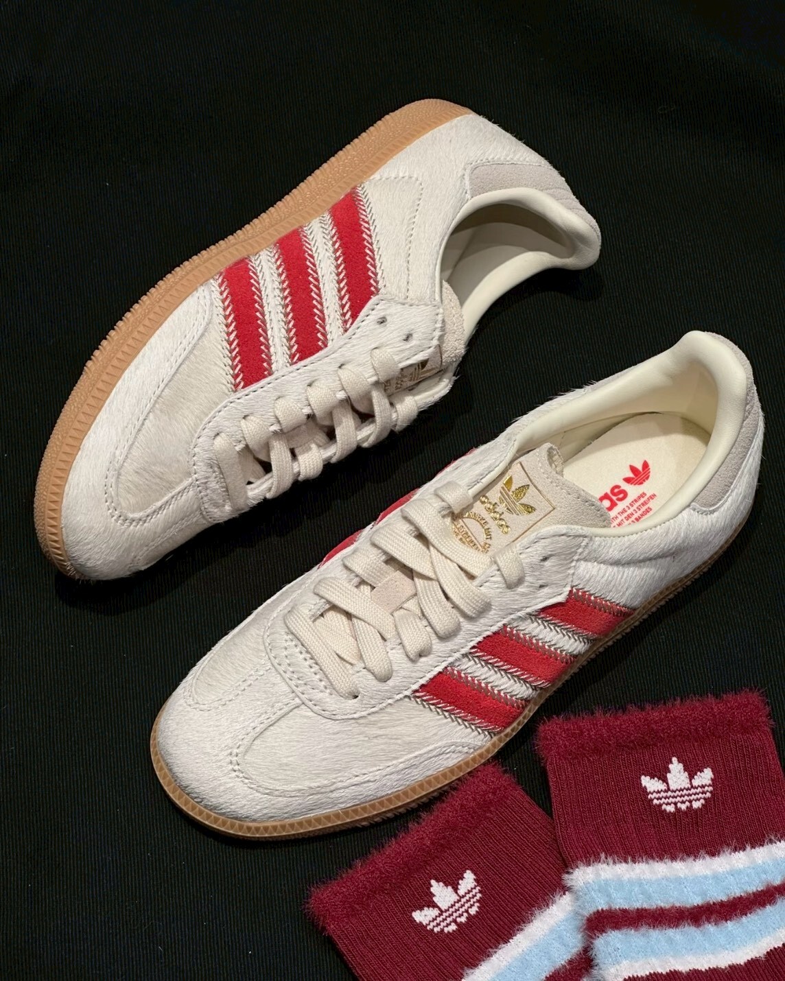 Adidas Samba OG 米白 紅色 馬毛 麂皮 低筒休閒鞋 女鞋