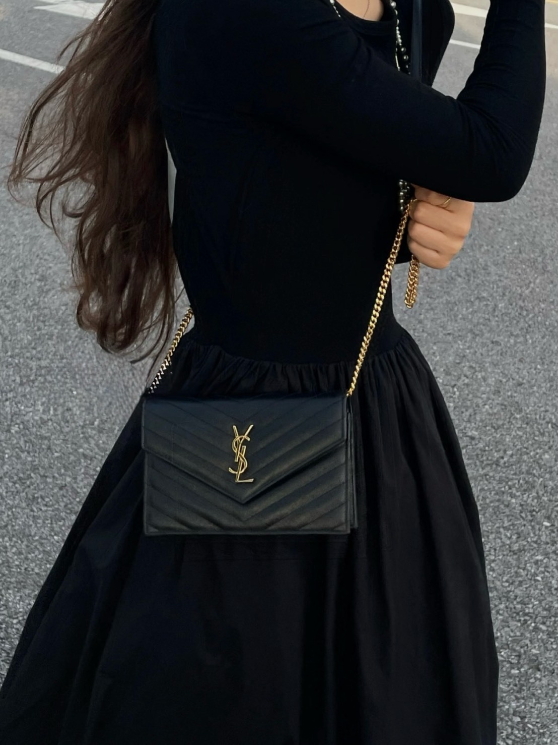 YSL ENVELOPE 金標 銀標 皮革鏈條包