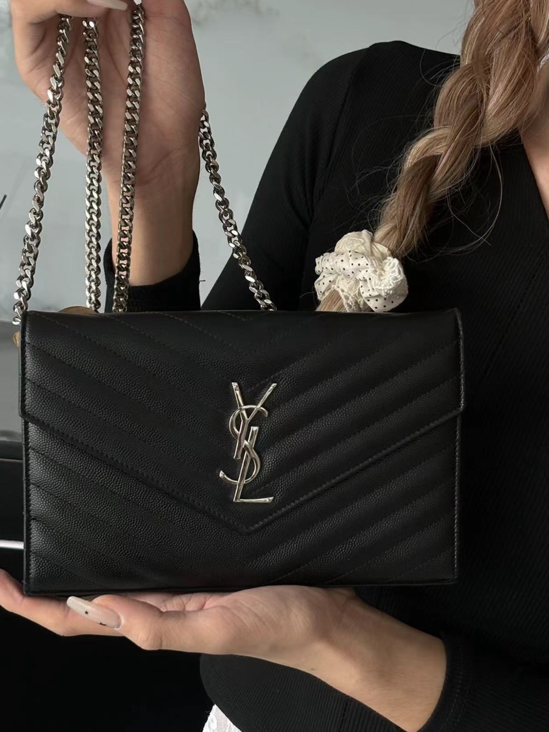 YSL ENVELOPE 金標 銀標 皮革鏈條包