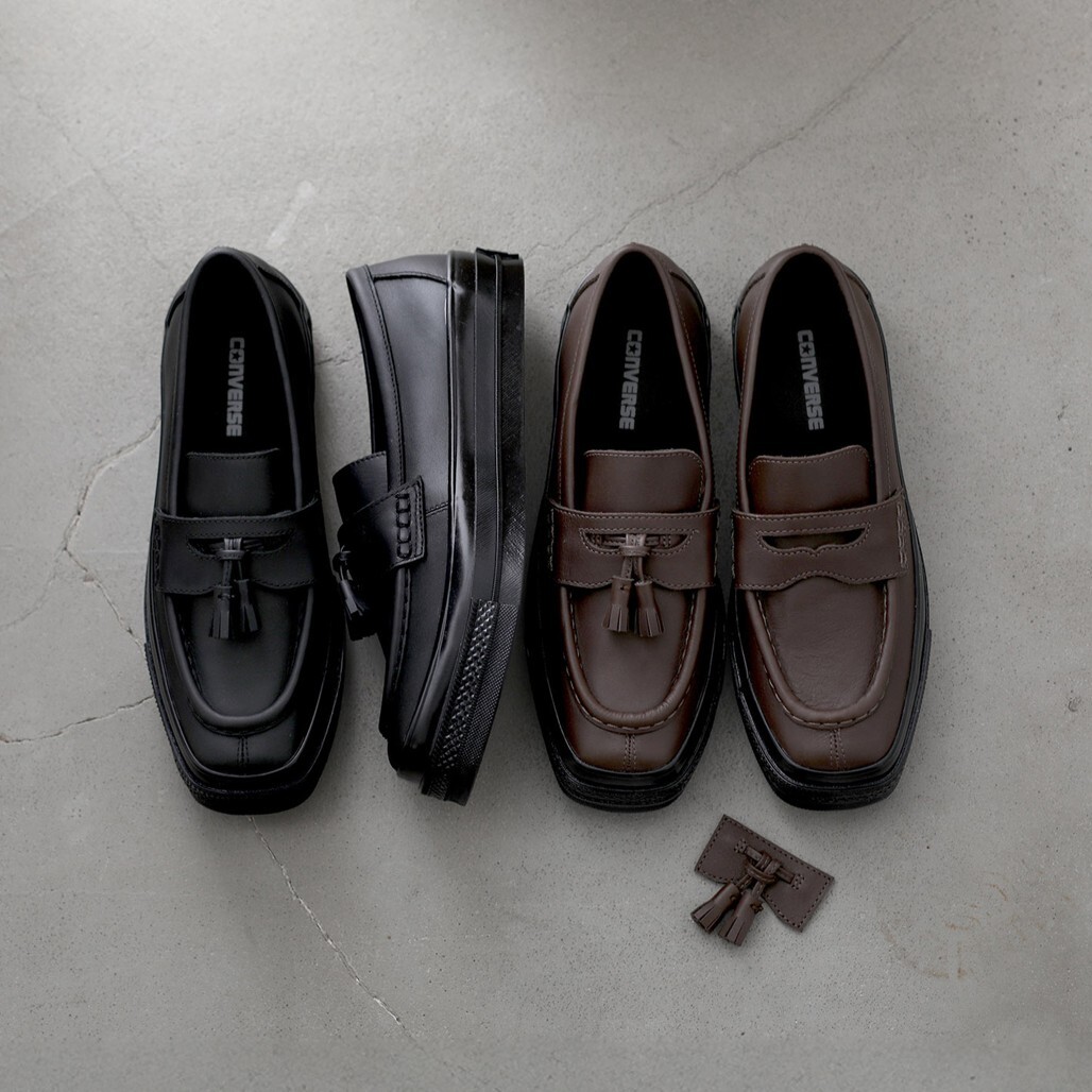 【逢甲 FUZZY】【日本限定】 Converse ALL STAR SQUARETOE LOAFER 方頭 流蘇 皮革 樂福鞋 咖啡色 黑色