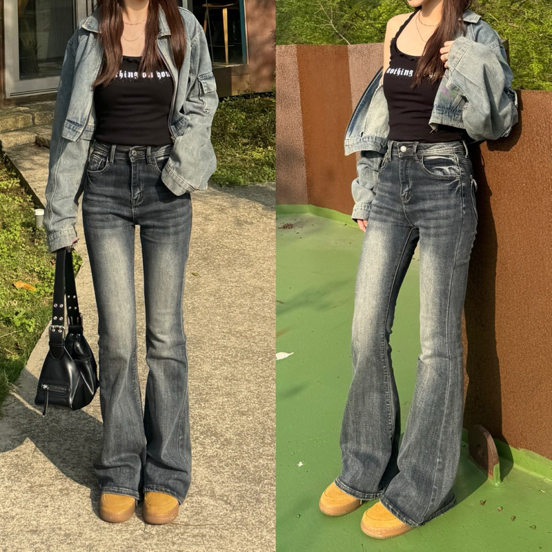 漫畫長腿🖤彈性顯瘦喇叭褲(2色,-S-XL)