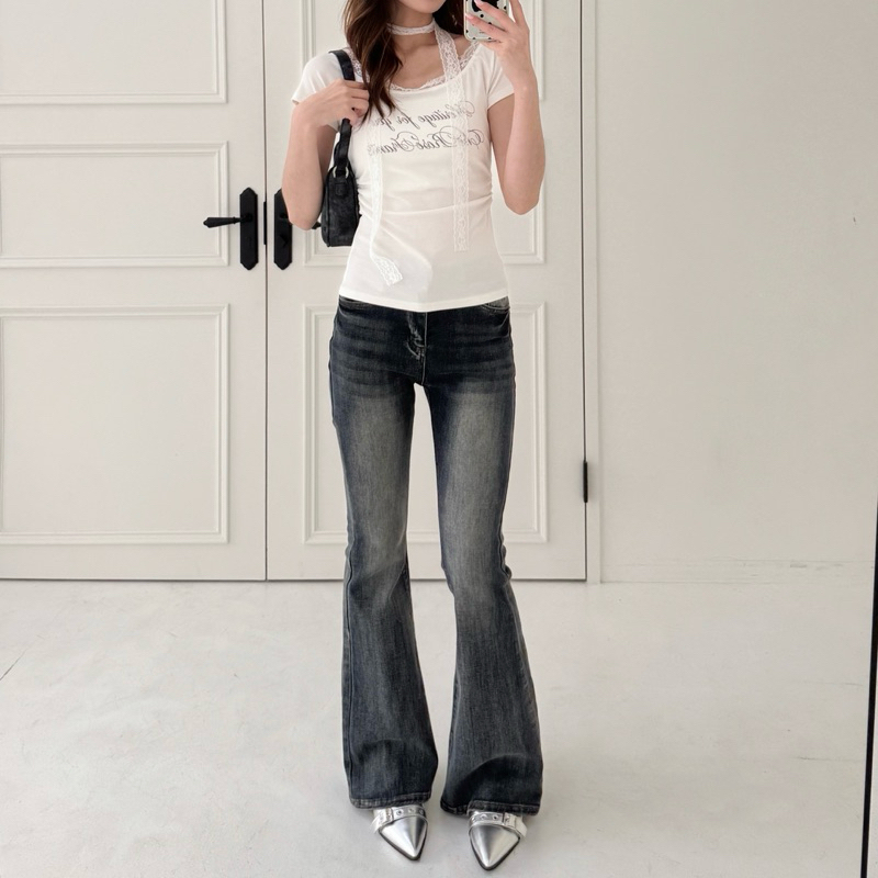 漫畫長腿🖤彈性顯瘦喇叭褲(2色,-S-XL)