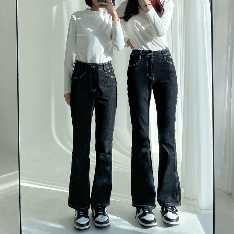 "獨家自訂”超彈🔥全方位原色反車線牛仔喇叭褲(2種褲長‼️小隻女、高個女)