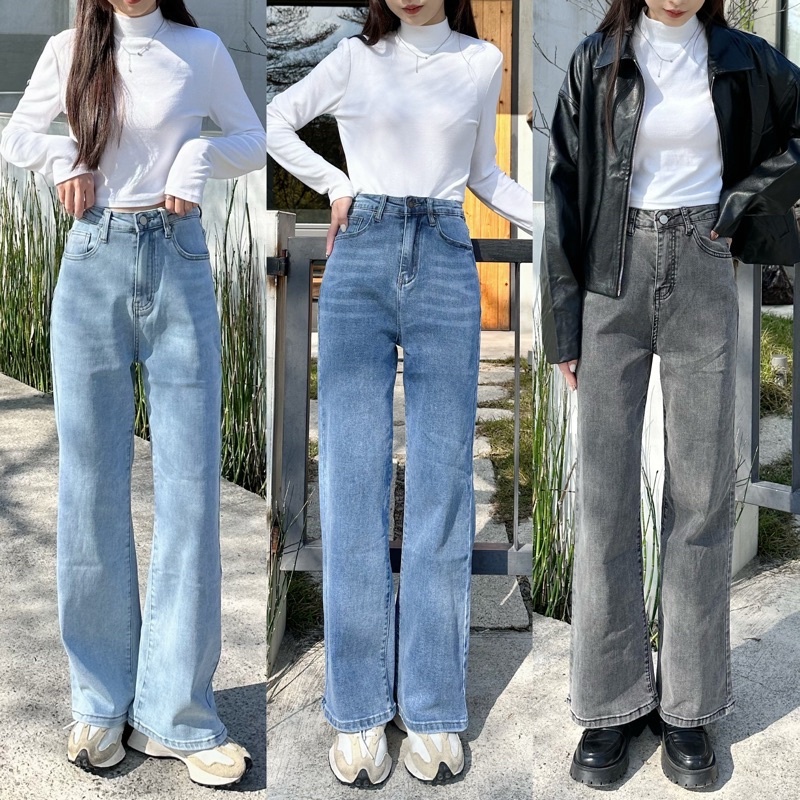 超彈力逆天長腿牛仔直筒喇叭褲(3色)整件彈性!!