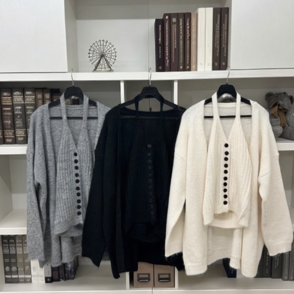 鈕扣針織毛冷兩件套