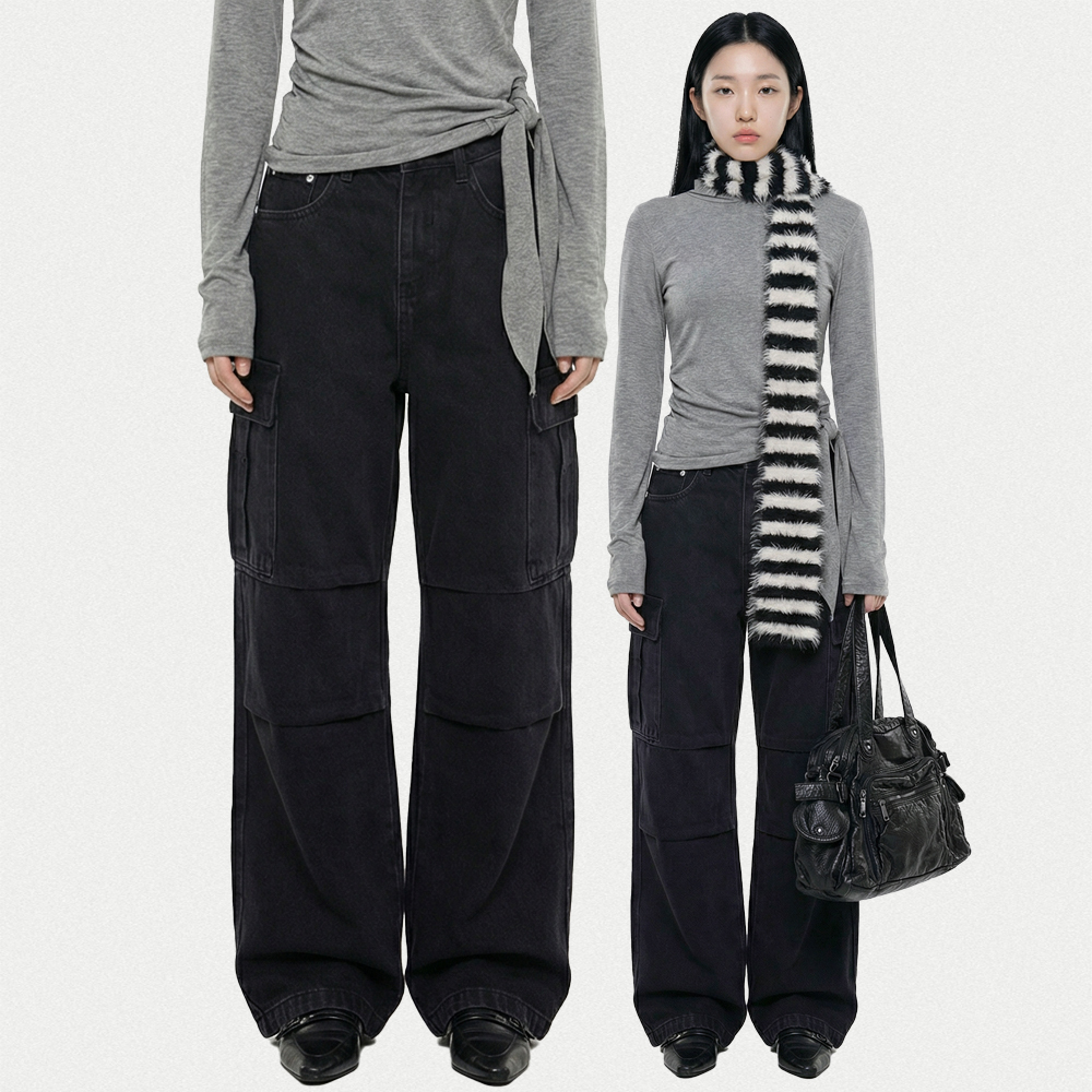 復古落地口袋工裝褲