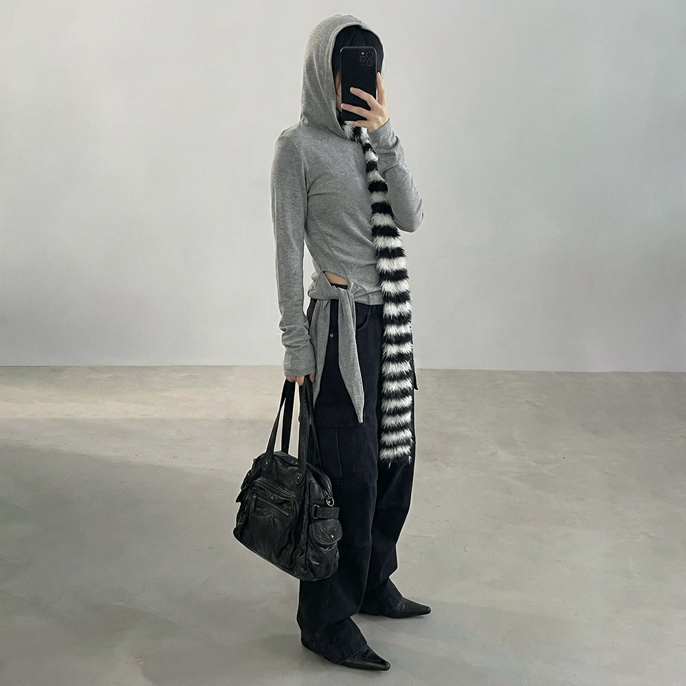 不規則綁帶連帽上衣