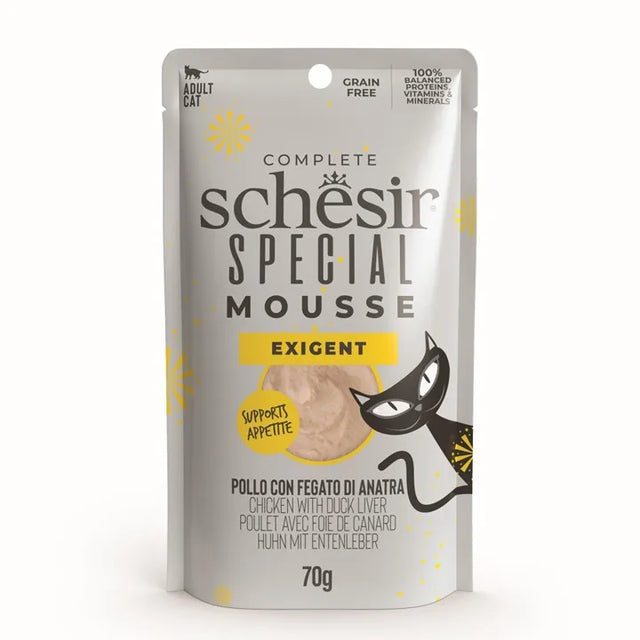 Schesir -Special Mousse 主食餐包系列- 挑嘴雞肉鴨肝 Exigent Chicken and Duck Liver in Mousse 70g (原盒12包@$15, 2盒24包@$14.5)