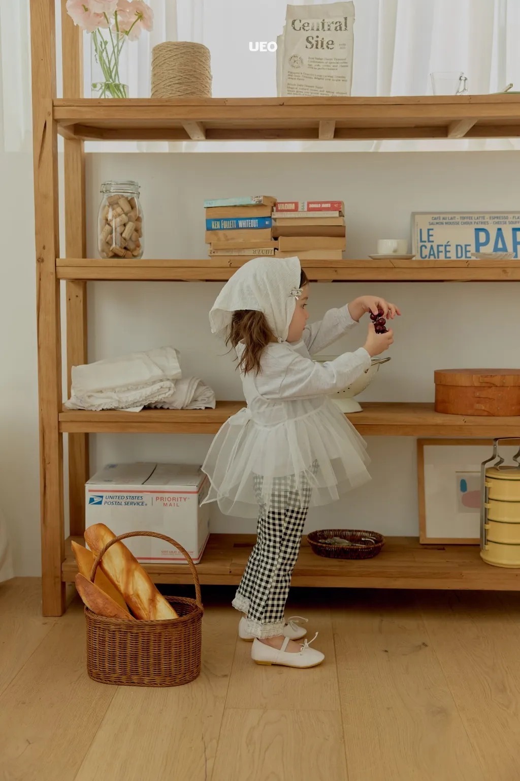 UEO 格紋蕾絲邊小喇叭褲 / 2色