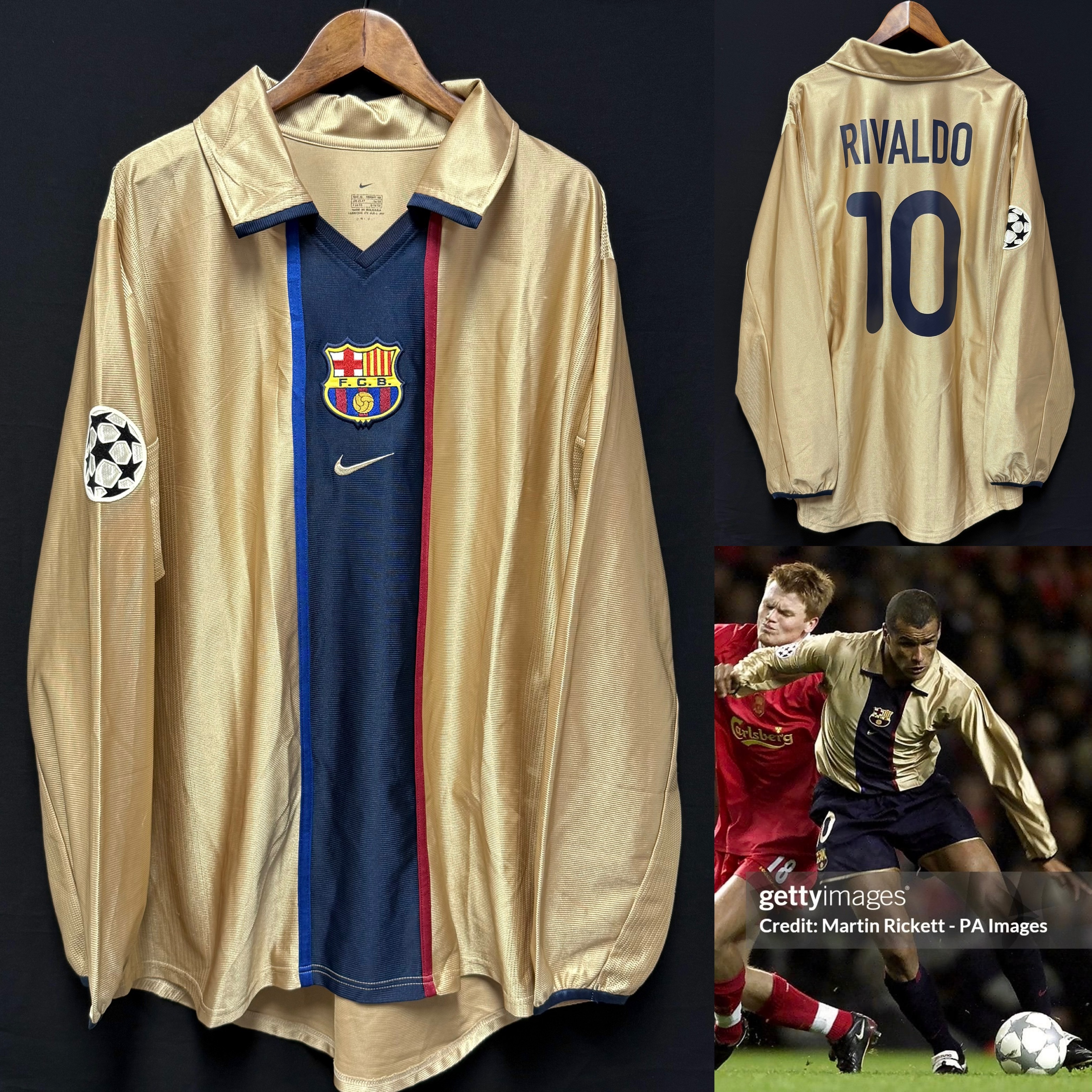 (Player Issue) FC Barcelona 2001-2002 UEFA Champions League Nike L/S Away Player Issue Shirt #10 RIVALDO