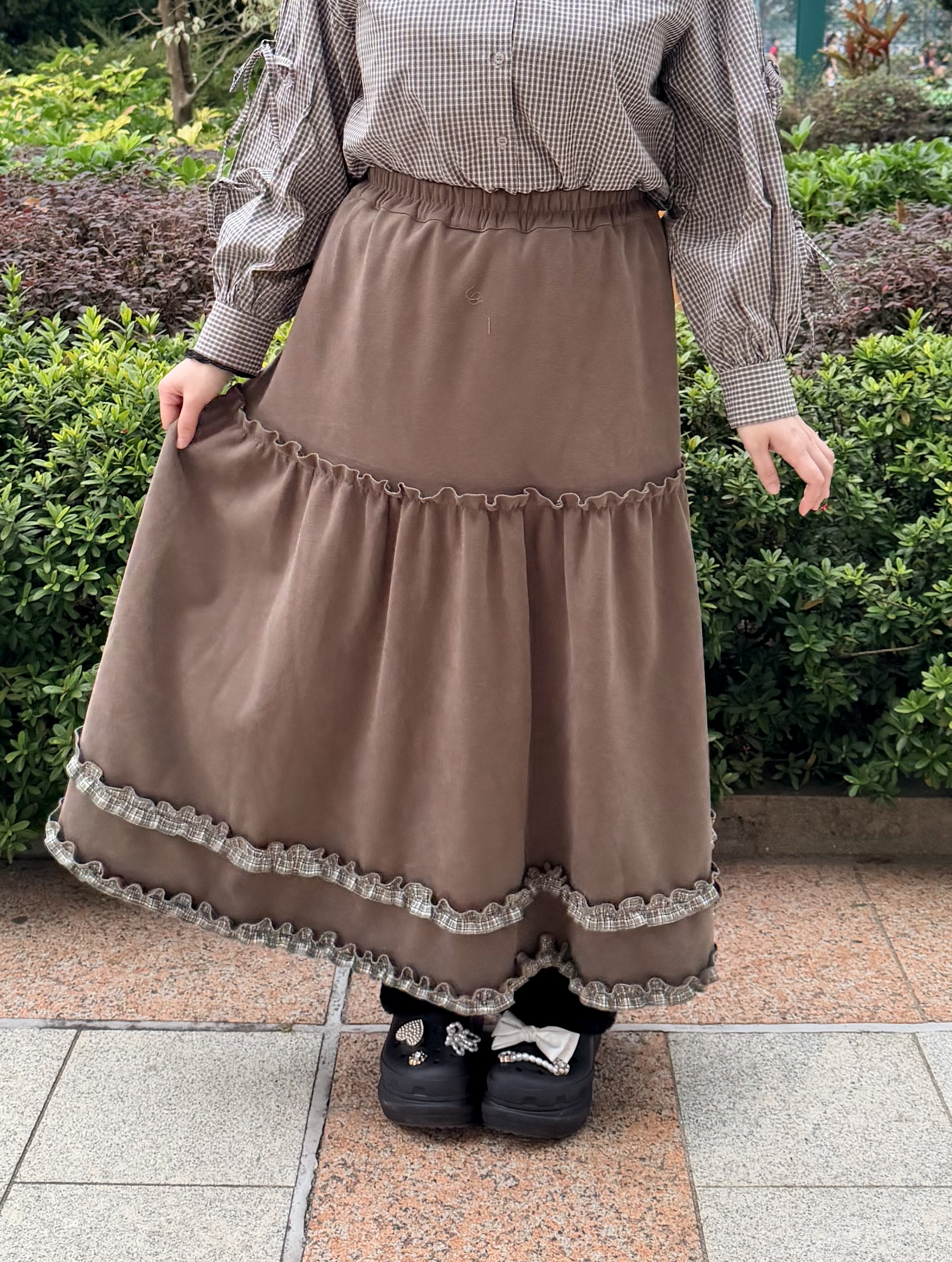 雙面格仔花邊半身裙