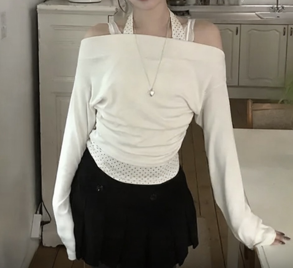 [2026新款] 波點掛頸露肩上衣