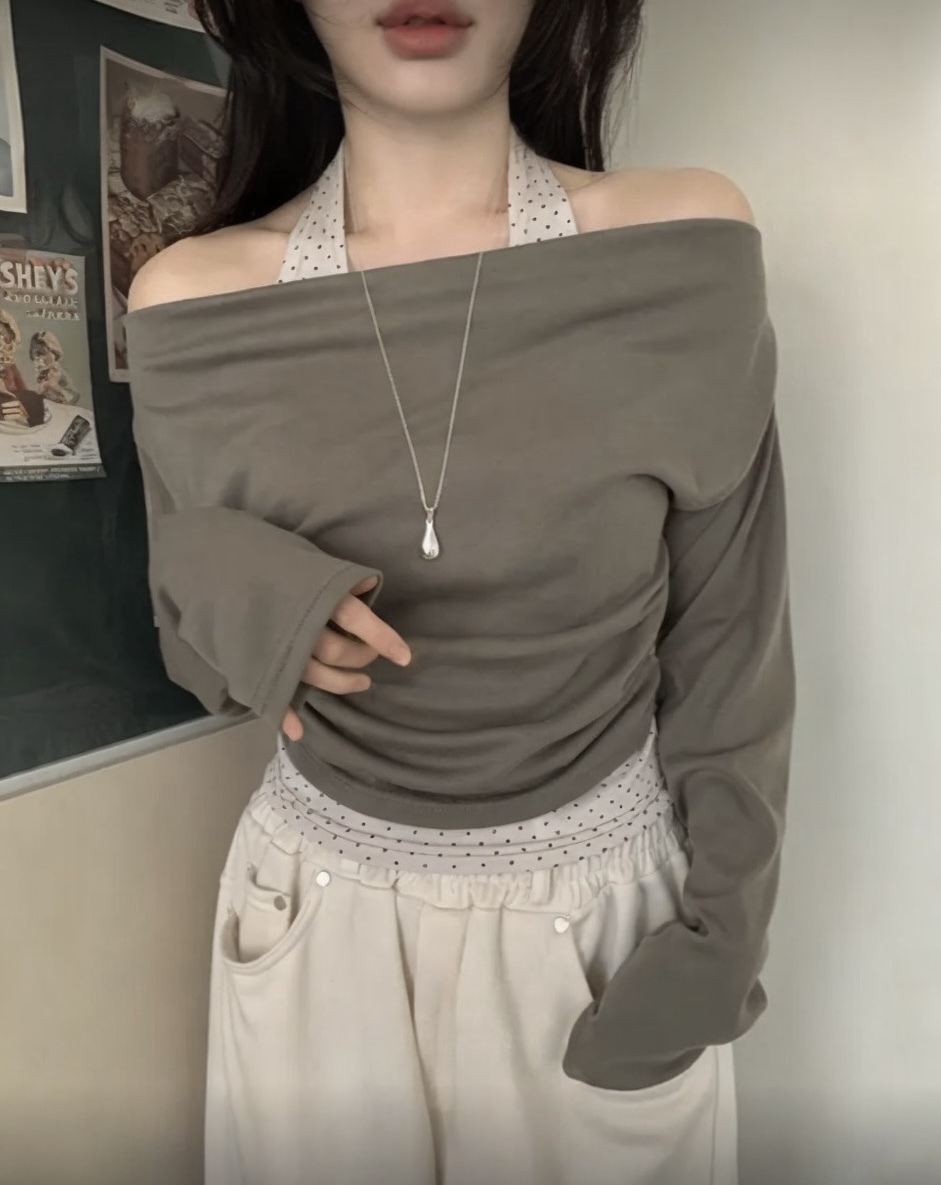 [2026新款] 波點掛頸露肩上衣