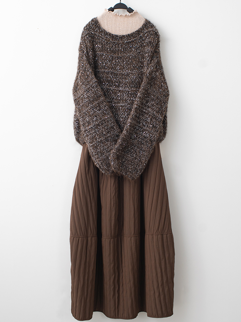 織紋混色毛衣簍空內搭衣鋪棉花苞感裙組合