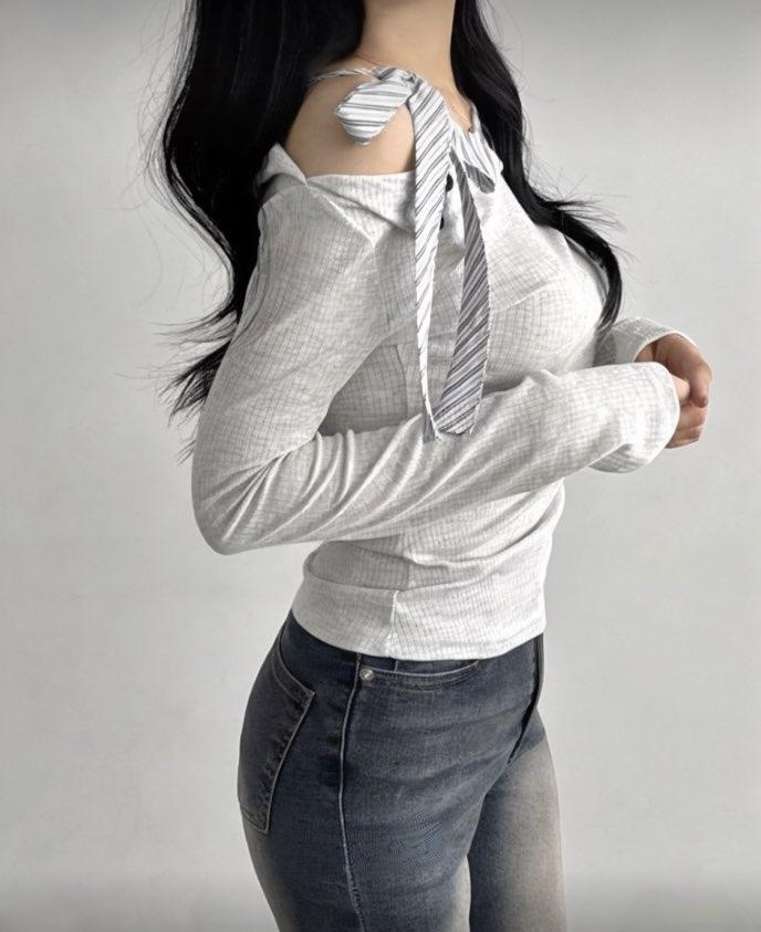 [2026新款] 間條綁帶單肩長袖