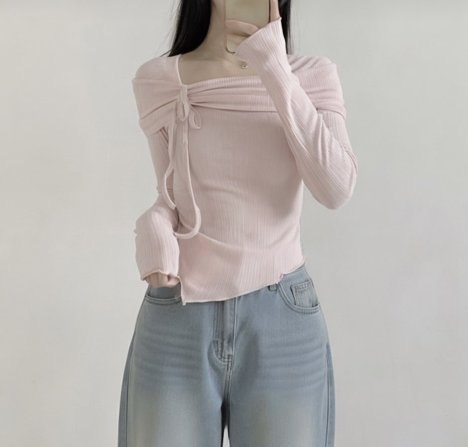 [2026新款] 蝴蝶結開釵方領上衣