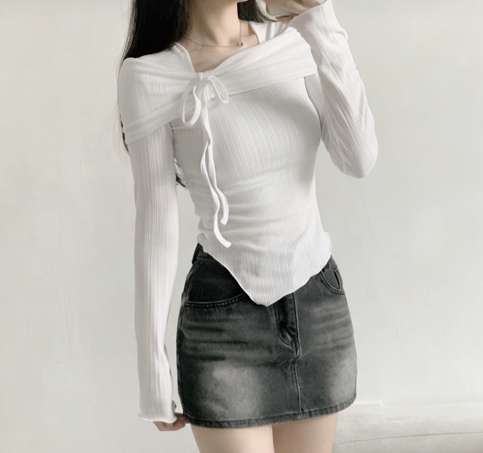 [2026新款] 蝴蝶結開釵方領上衣