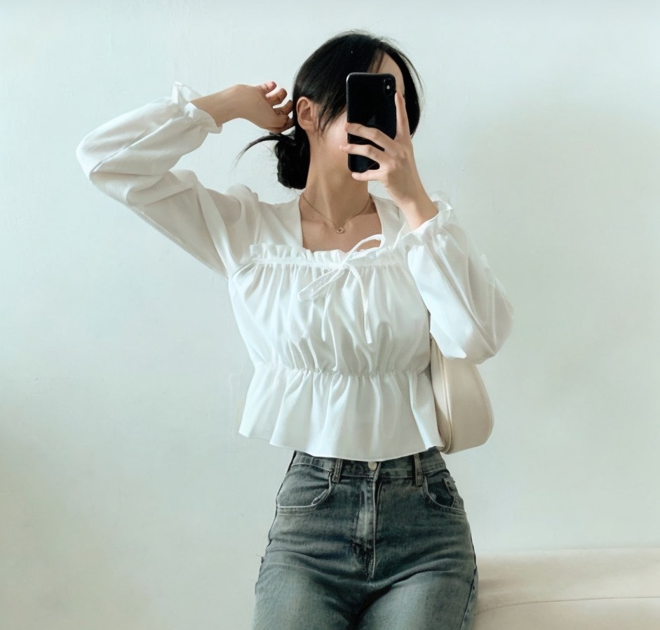 [春天必入🌷] 方領花邊束袖上衣