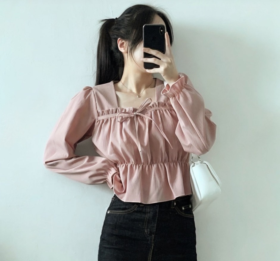 [春天必入🌷] 方領花邊束袖上衣