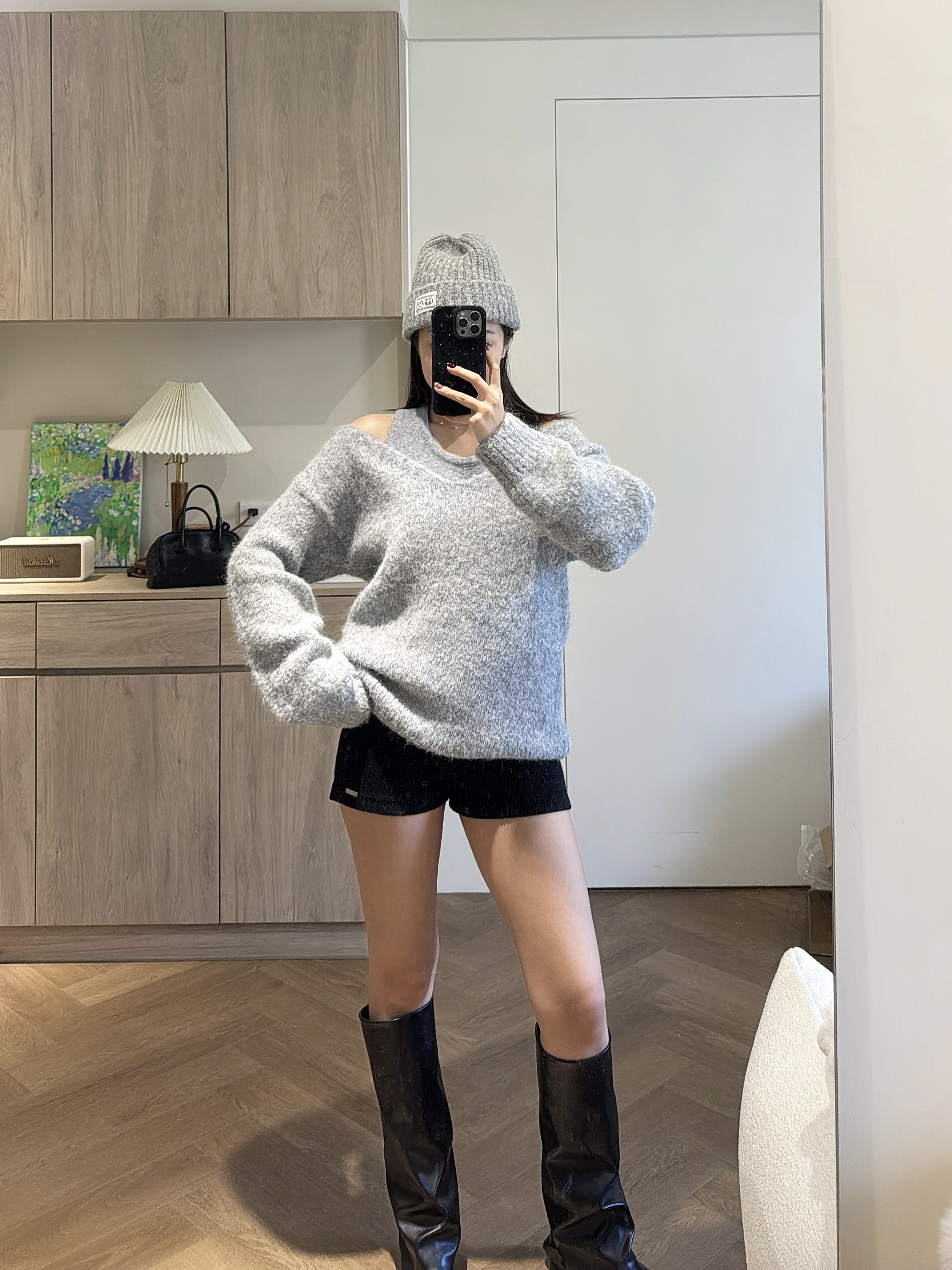 Q01 兩件式毛衣套裝 (燕麥米白/深灰/淺灰)