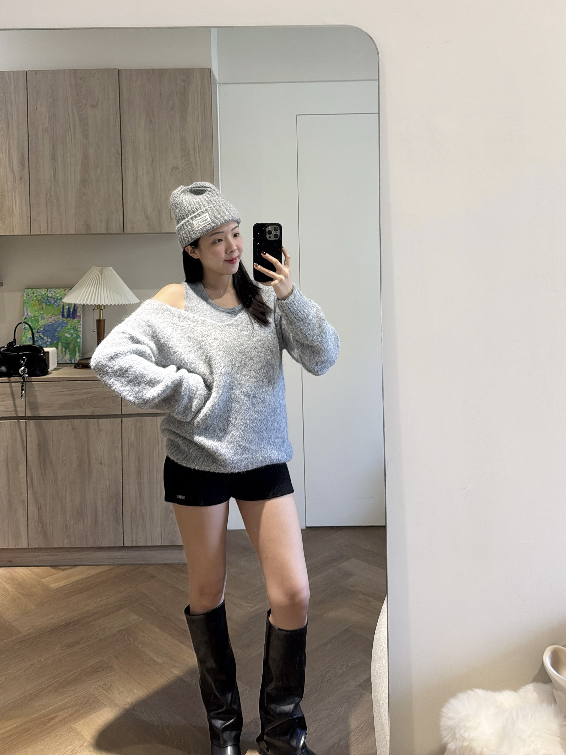 Q01 兩件式毛衣套裝 (燕麥米白/深灰/淺灰)