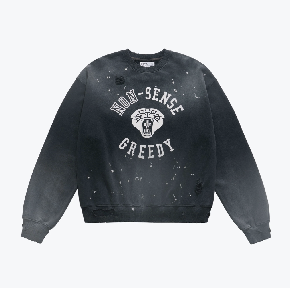 Sense Store Nonsense Wash Faded Crewneck- Black|Nonsense-02