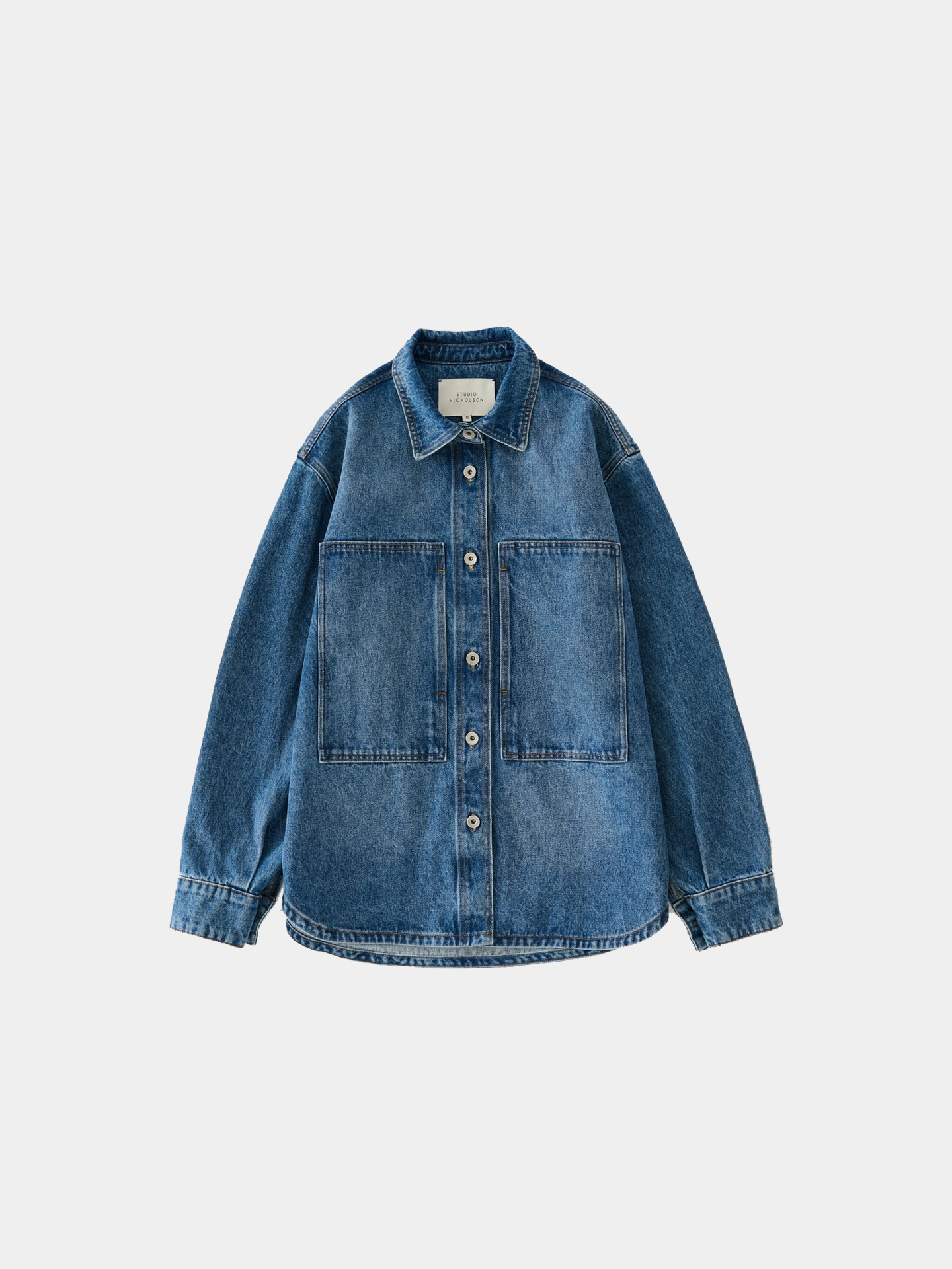 ジャケット・アウター STUDIO NICHOLSON Long Sleeve Overshirt Studio Nicholson Saxon Denim Overshirt Worn Wash Indigo