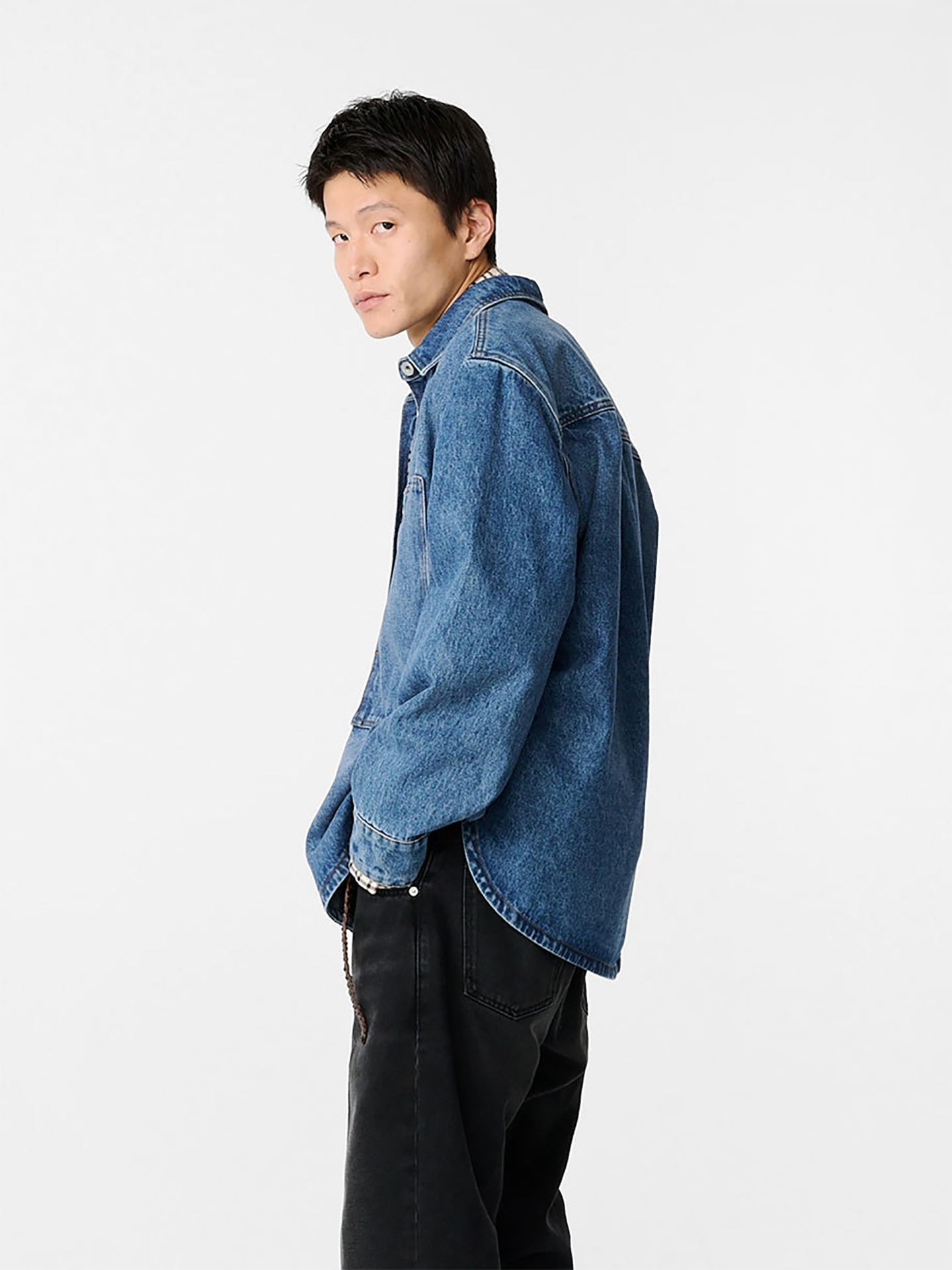 Studio Nicholson Saxon Denim Overshirt Worn Wash Indigo
