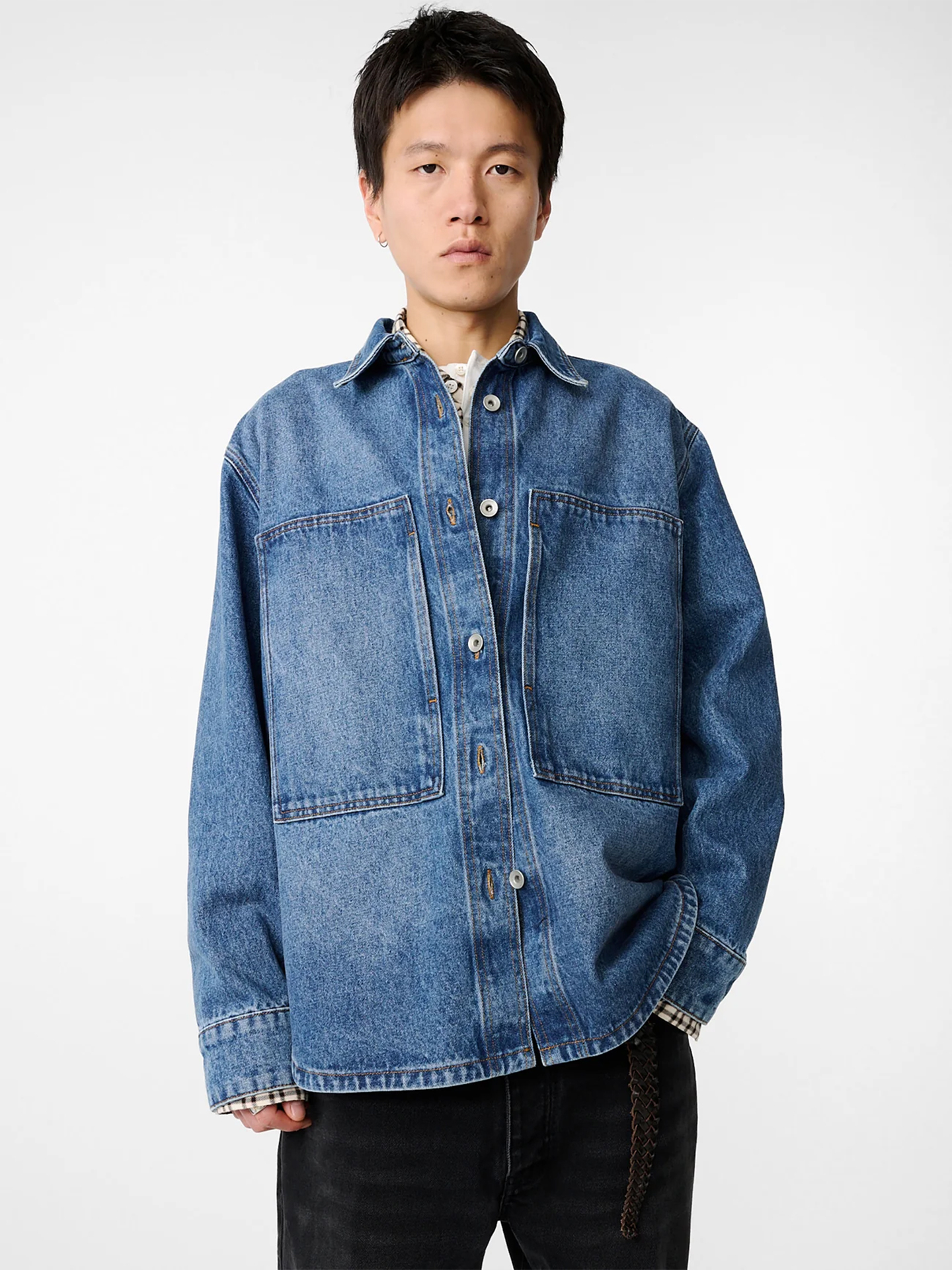 Studio Nicholson Saxon Denim Overshirt Worn Wash Indigo