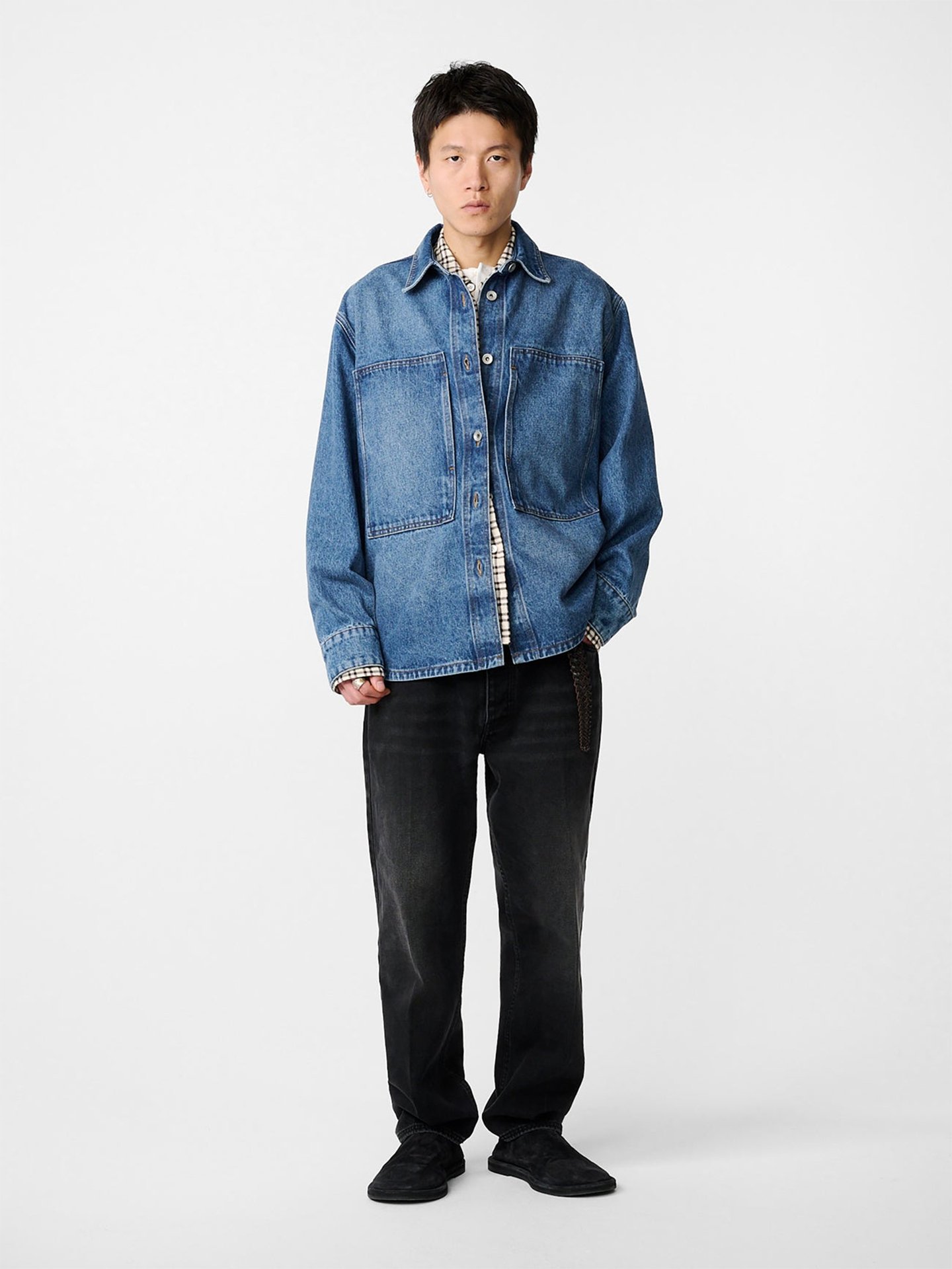 Studio Nicholson Saxon Denim Overshirt Worn Wash Indigo