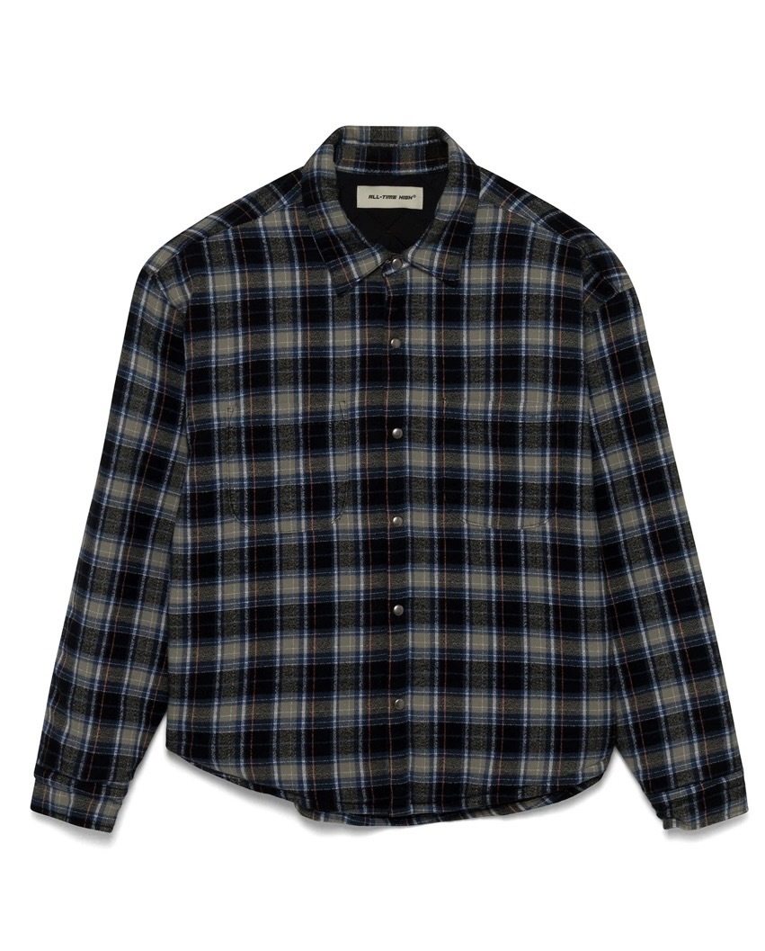 Quilt Lined Cotton Flannel Shirt Jacket (Grey/Blue/Black)