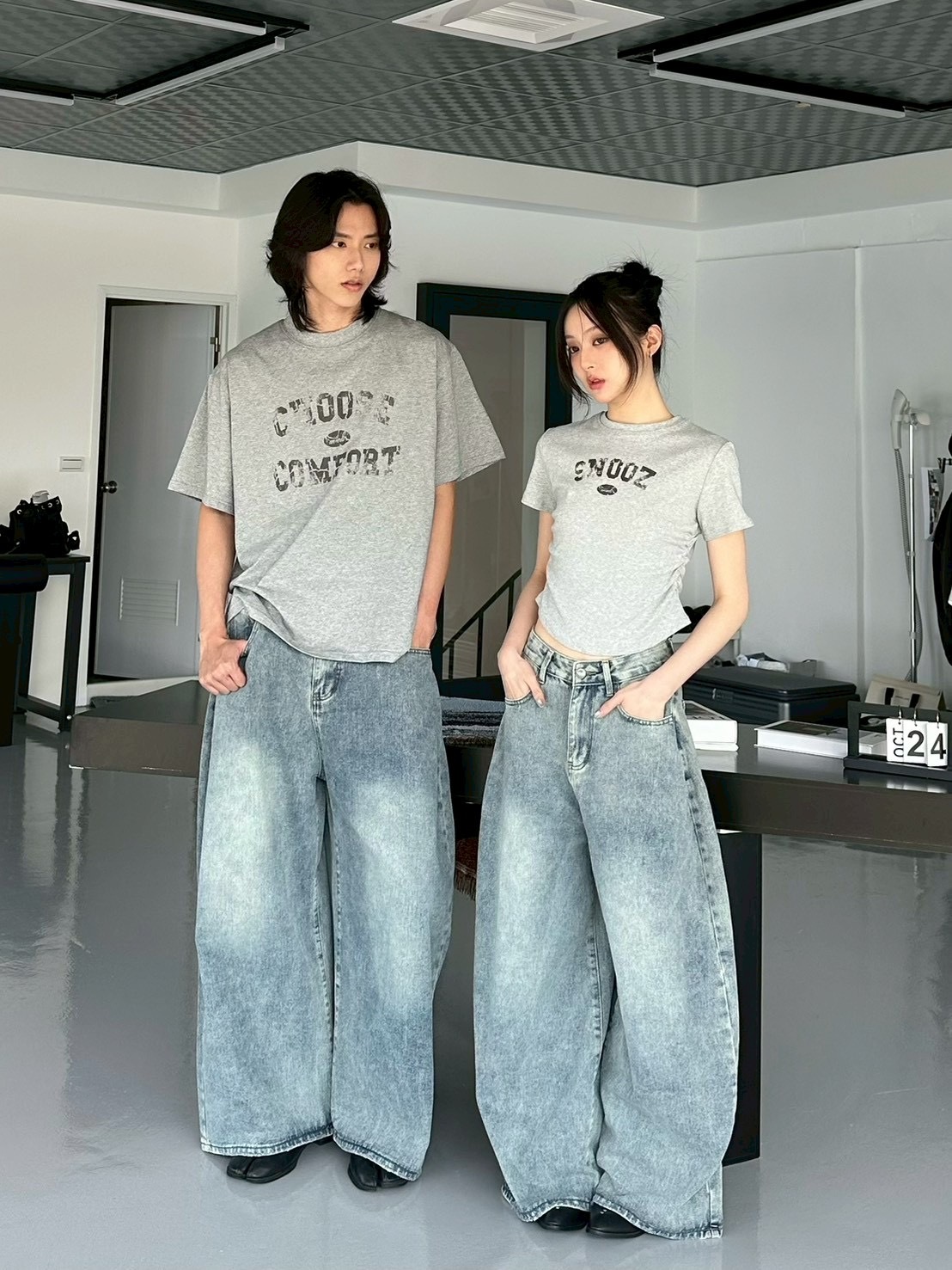 mmb哥特字母情侶牛仔寬褲