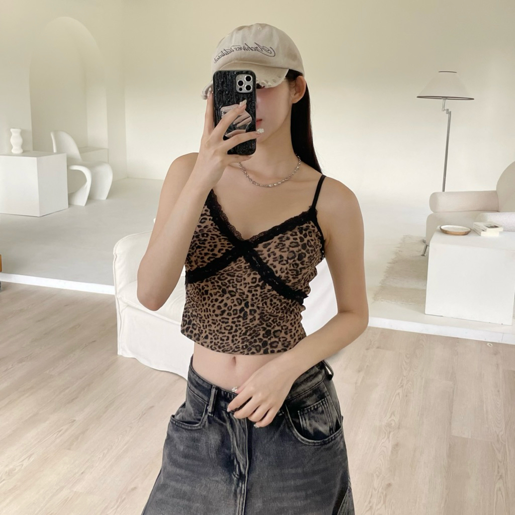 素面/豹紋get✨蕾絲花邊內罩杯背心(5色)肩帶可調節!!!!