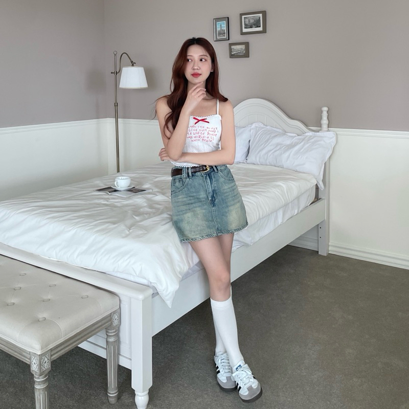 美式做舊😎牛仔短裙附皮帶(2色/S-L)有安全褲!!