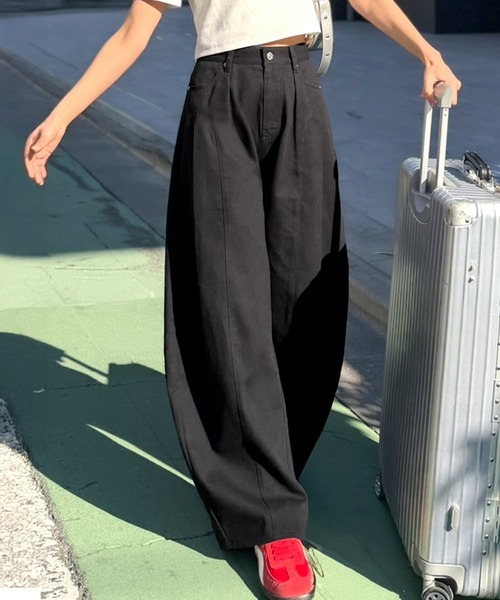 日本🇯🇵連線 Mily Bilet 春夏必備♪前褶棉質曲線褲 寬褲 牛仔褲 落地褲 長褲 直筒褲 闊腿褲 3色(任買兩件711免運)/預購