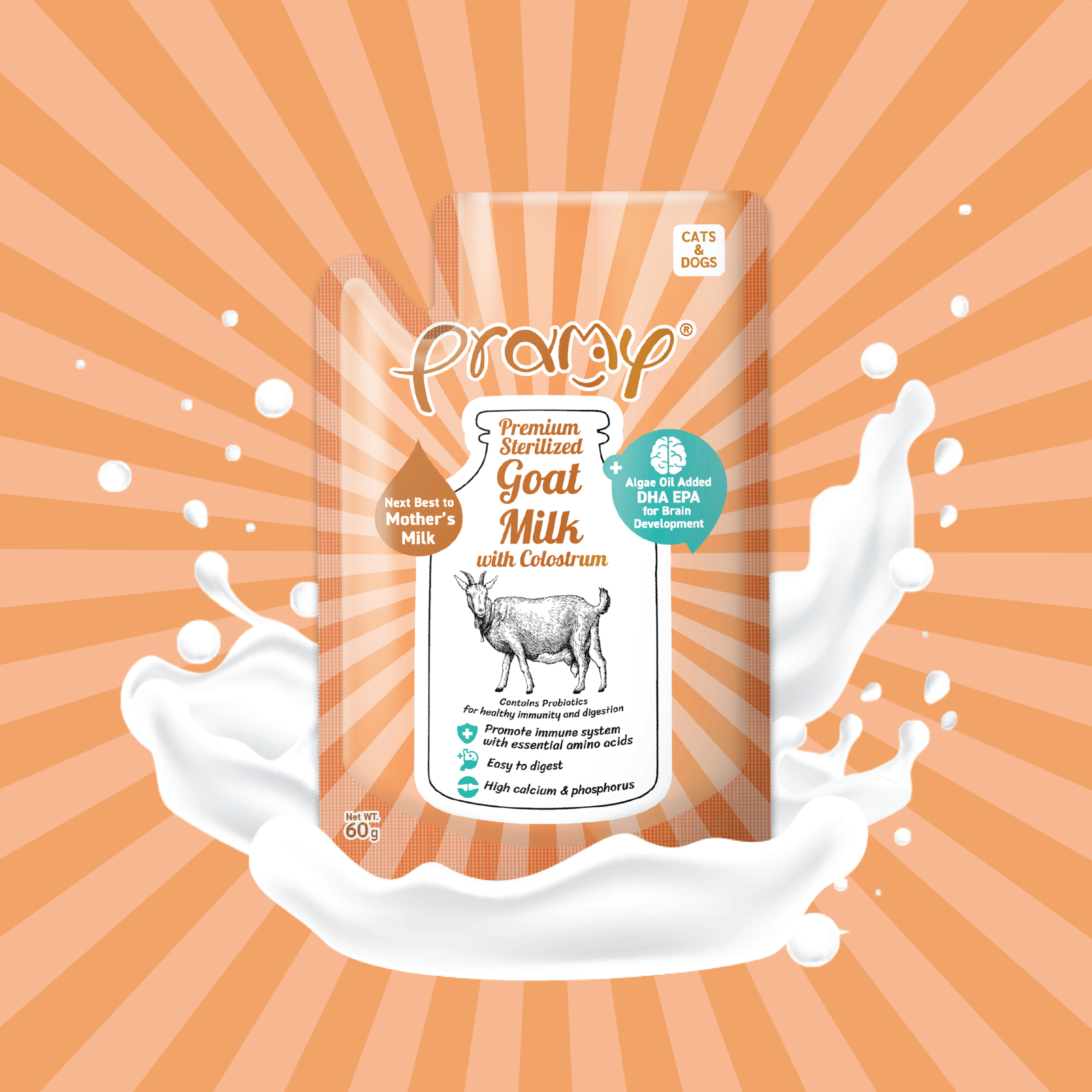 Pramy滅菌山羊奶 初乳+海藻油+益生菌 (貓犬適用) 60g